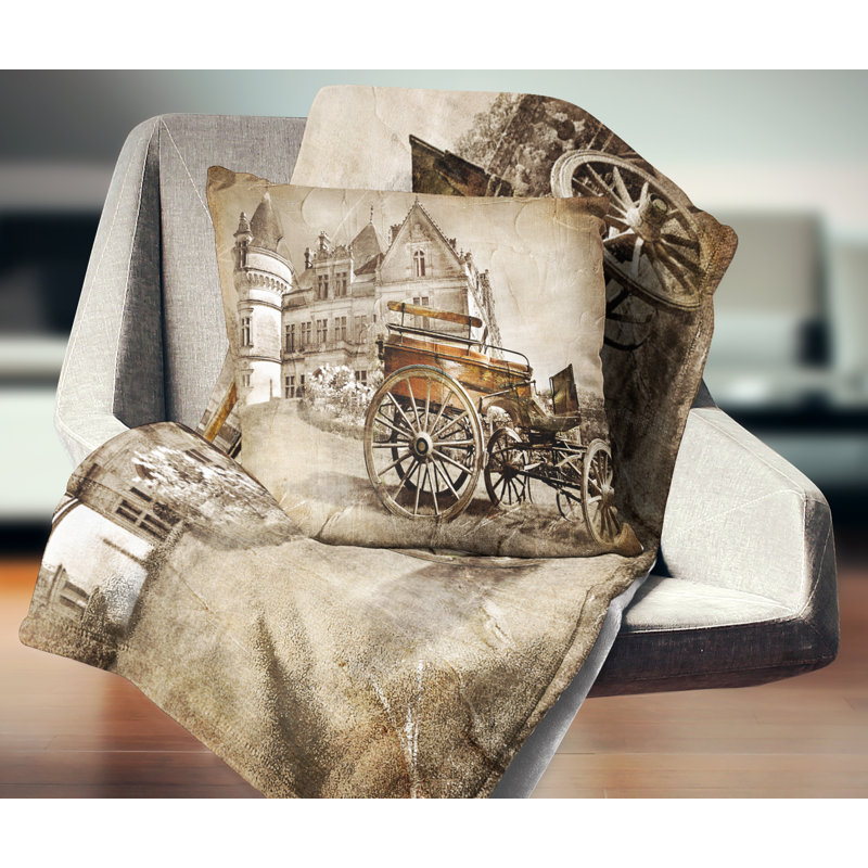 Coussin lombaire avec château médiéval, Carré, 16 po x 16 po