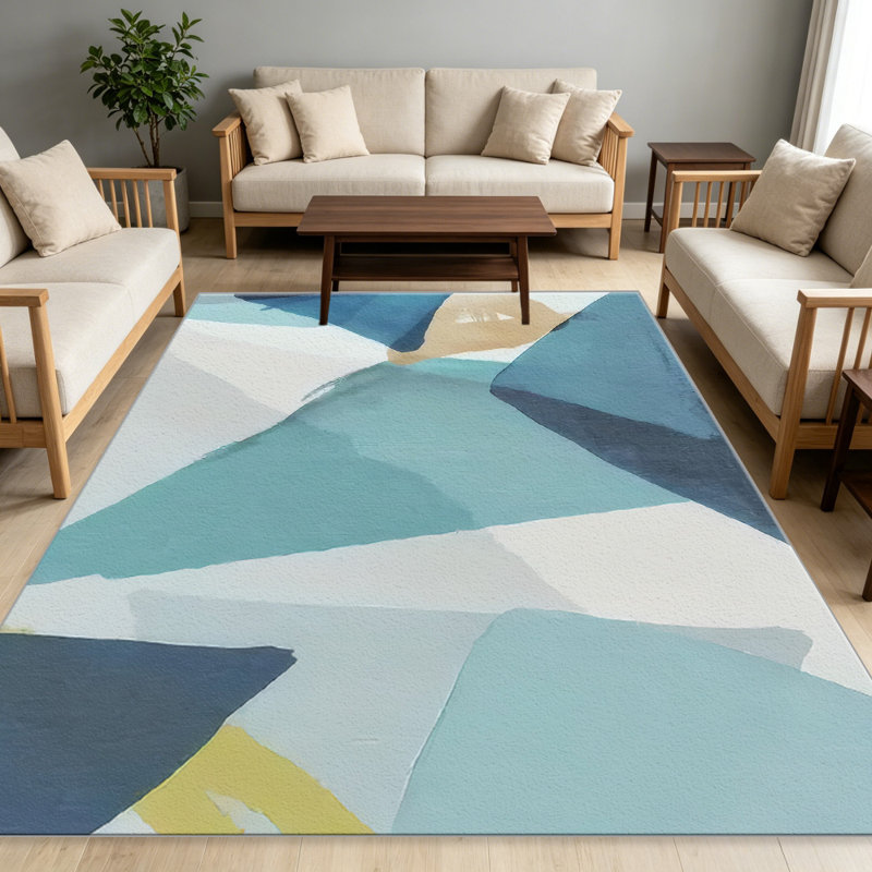 Teal Abstract Geometric carpet-easy to clean, machine-washable, soft and comfortable; suitable for door mats, kitchens, living rooms, bedrooms, corridors, and laundry areas. Easy to clean, durable carpet for home decoration.