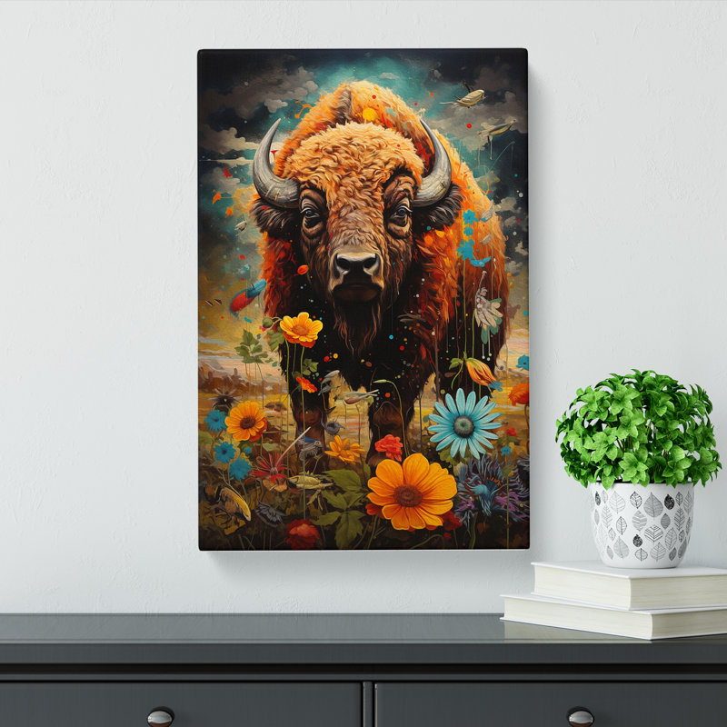 Bison Neo-Plasticism - Wrapped Canvas Print, 60cm H x 40cm W x 3cm D