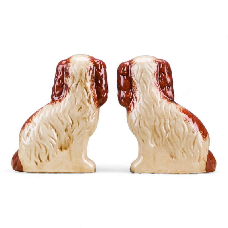 Porcelain Staffordshire Dog Figurines Pair, Orange