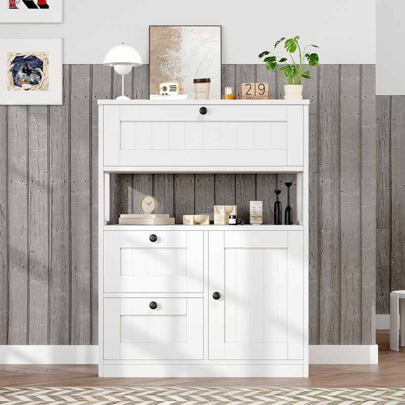 Multi-Functional Storage Cabinet 3 Drawers and 1 Door, White