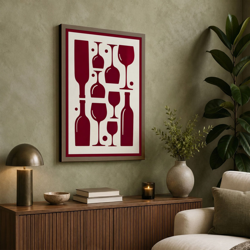 Wine in Burgundy Geometric - Wrapped Canvas, 30x20 - 76.2 x 50.8 cm, Ochre Border