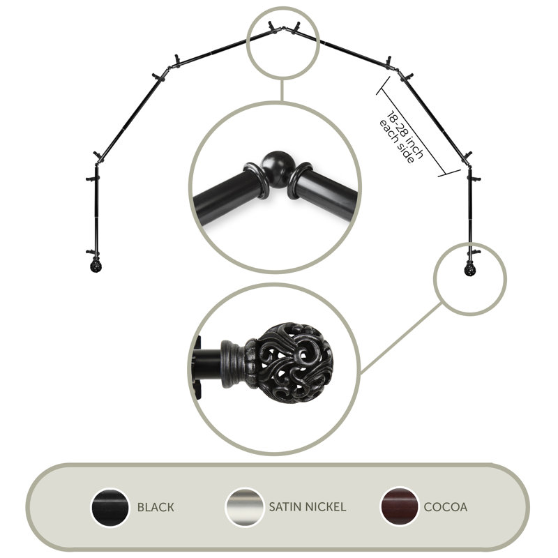 Tringle à rideaux simple pour baie vitrée à 6 côtés Hardaway, Noir, 18 po - 28 po (chaque côté)