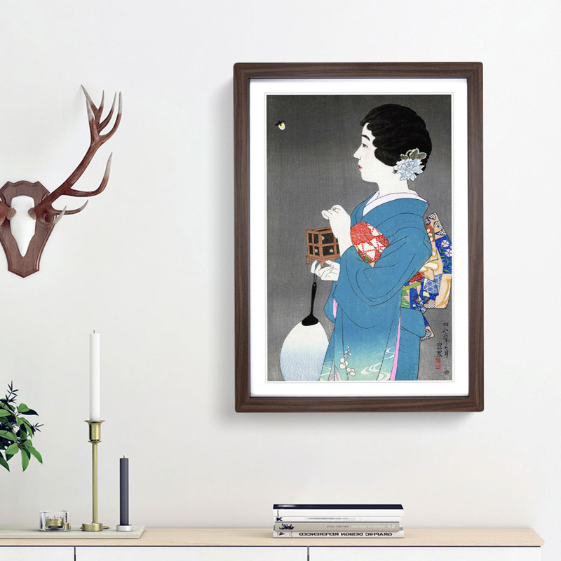 Lady Holding a Box by Ito Shinsui - Picture Frame Painting Print, 48cm H x 36cm W x 2cm D, Walnut Framed