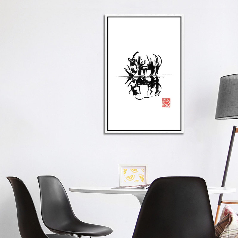 Rhinoceros by Péchane - Painting on Canvas, White Framed, 101.6 cm H x 66.04 cm W