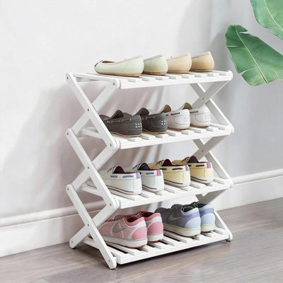 4 Tier Bamboo Shoe Rack White