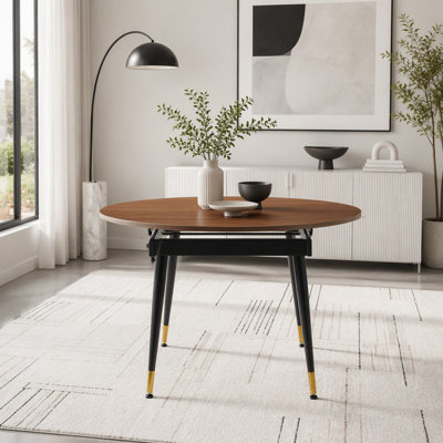 Table de salle à manger extensible noyer en noyer - 6 à 10 places avec pieds élégants en métal