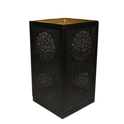 Lanterne pilier à motif floral 17 po noir et doré