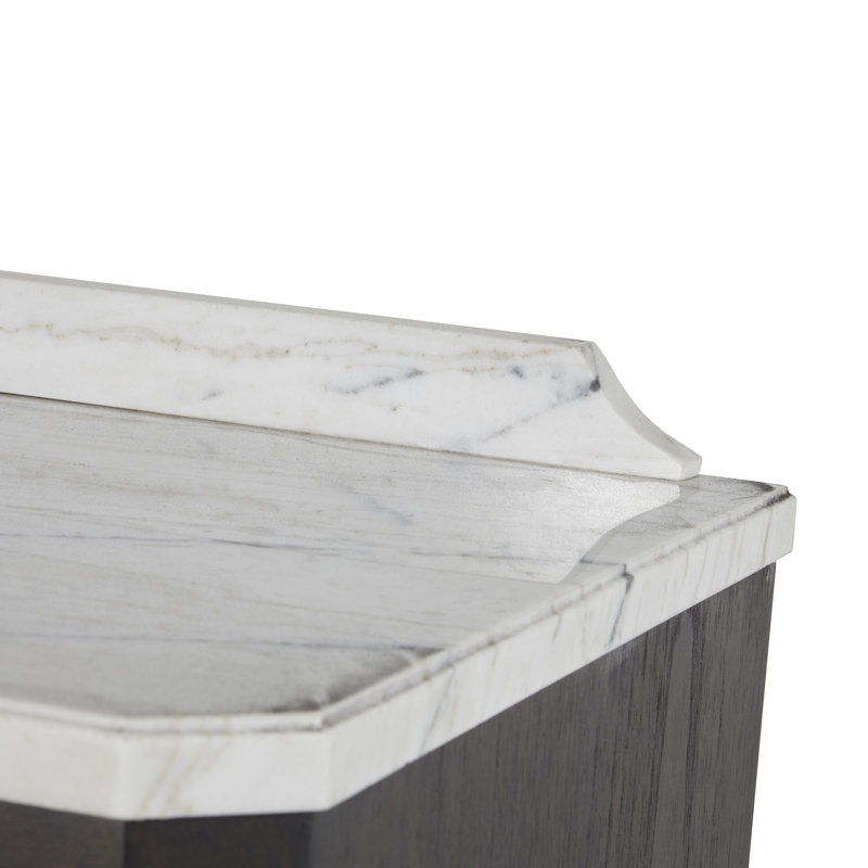 Glenwood 1 - Drawer Solid Wood Nightstand, Forest Black/Agros White Stone/Brass