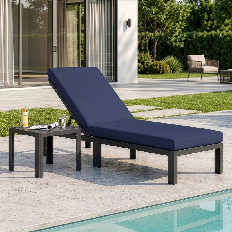 Outdoor Aluminum Chaise Lounge Chair with Side Table & Cushions, Rust-Resistant Adjustable Recliner for Patio, Pool, Deck