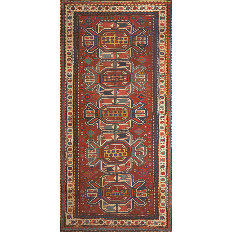 Wool Pile Antique Caucasian Geometric Tribal Kazak Rug