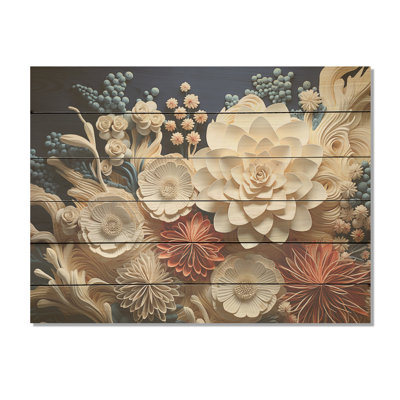 «Blue and Cream Deep Marine Scenes - Coastal Coral Under Water Wood, art mural sur bois de pin naturel