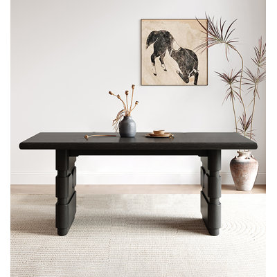 Table de salle à manger rectangulaire noire en bois massif de style rétro français