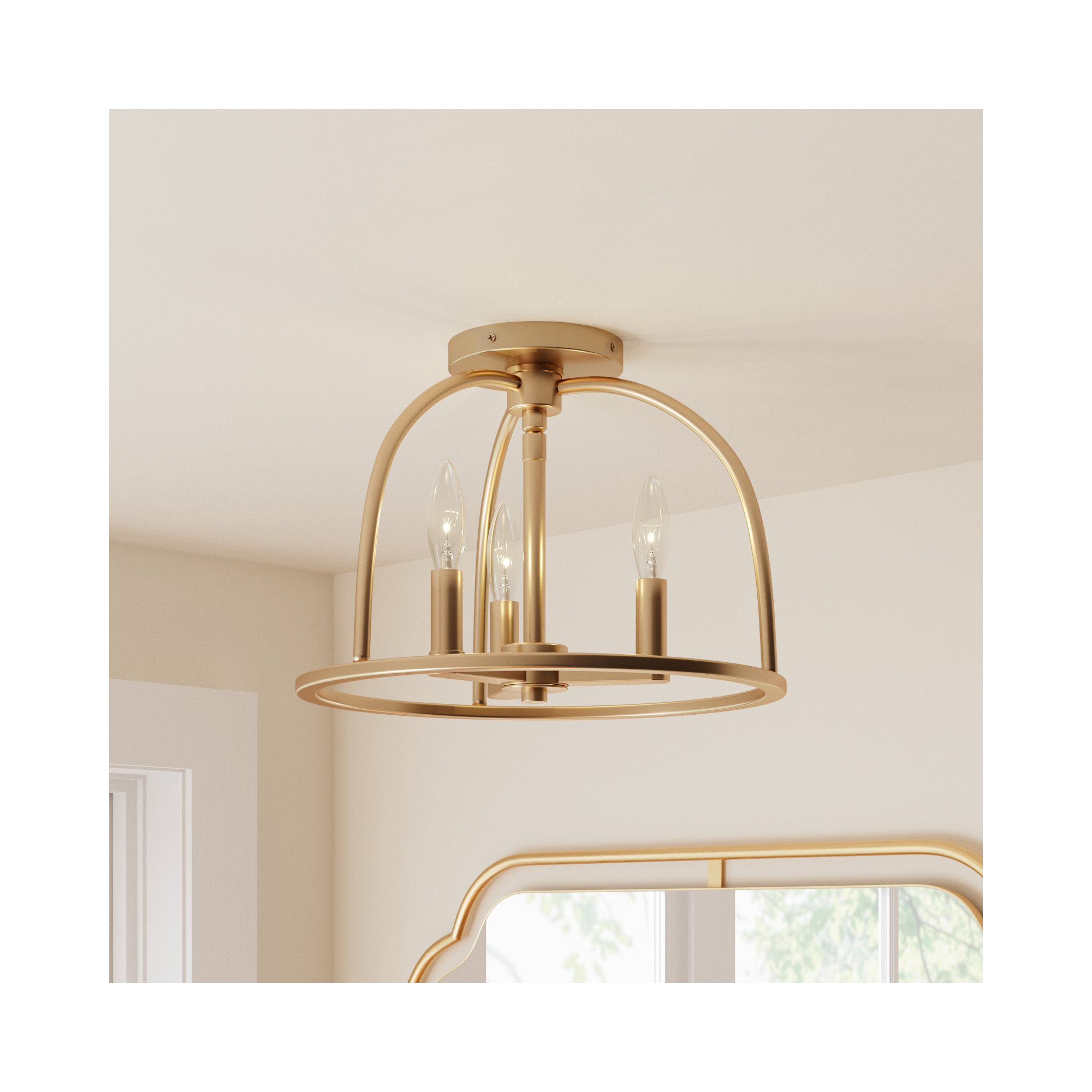 3 Light Semi Flush Mount, Vibrant Gold