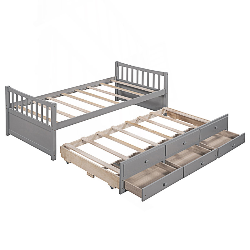Modern Style Daybed With Trundle And Drawers, Grey
