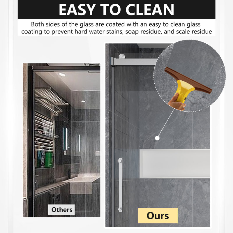 60" x 76" Frameless Brushed Nickel Double Sliding Shower Door
