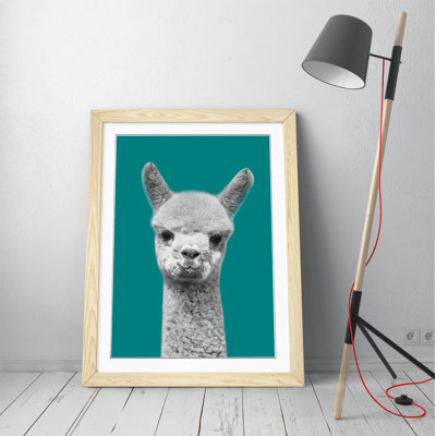 Happy Baby Alpaca Black and White 1 Piece Single Picture Frame Wall Art on Canvas