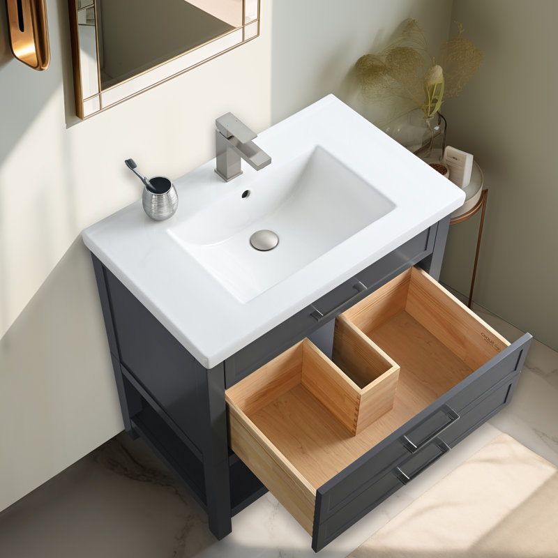 Vicini 30'' Single Vanity with Ceramic Top, Dark Gray / Brushed Nickel