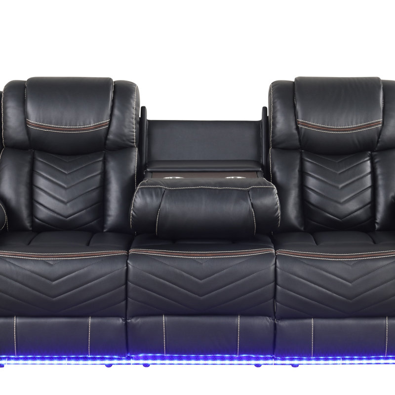 Challenger Modern LED Power Recliner Set With Bluetooth Speakers And USB Ports, Perfect For Contemporary Living, Black