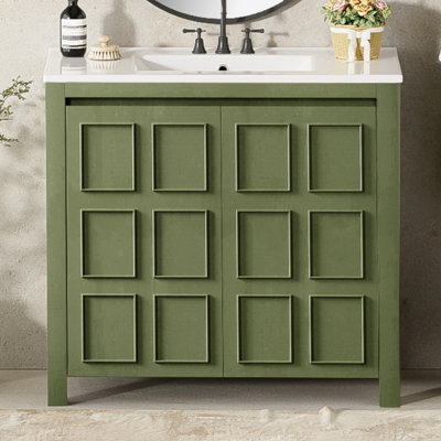 36 " Bathroom Vanity Organizer With Ceramic Sink, Set Bathroom Storage Cabinet, Bathroom Vanity