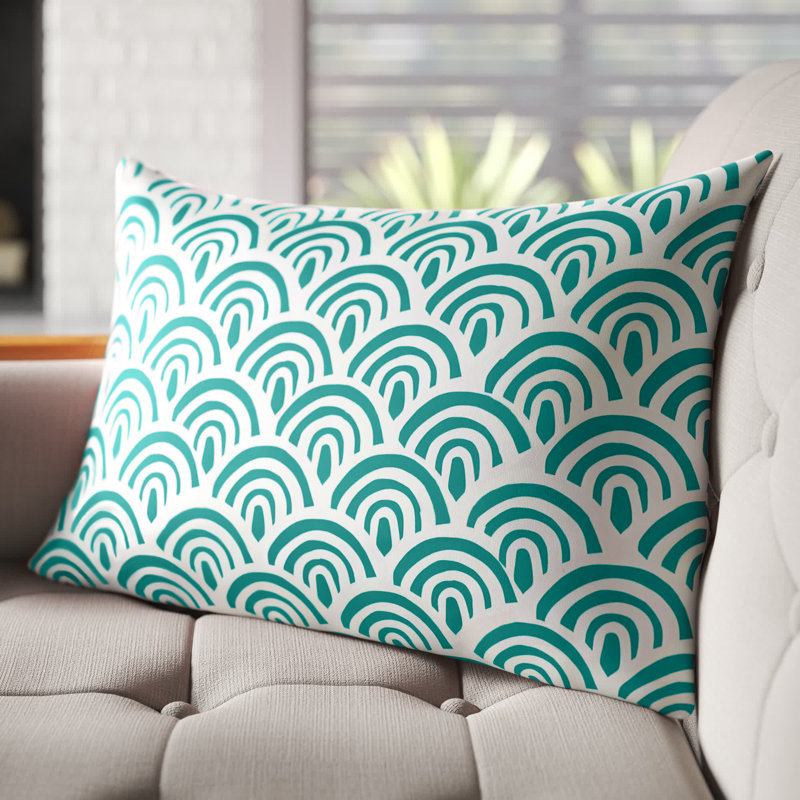  Housse et insert de coussin rectangulaire d'extérieur Abstract Scallop, Vert océan / blanc, polyester