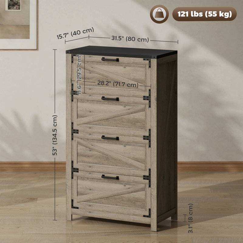 Classeur latéral 4 tiroirs pour bureau personnel, Gris