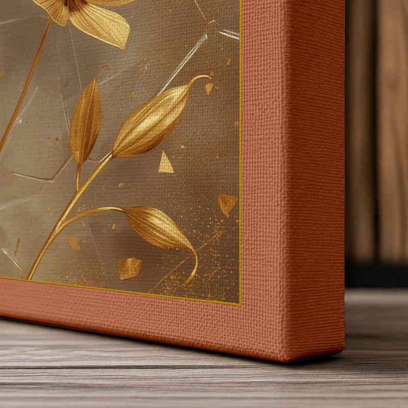 Golden Starflowers Botanical - Wrapped Canvas, 24x16 - 61.0 x 40.6 cm, Terracotta Border