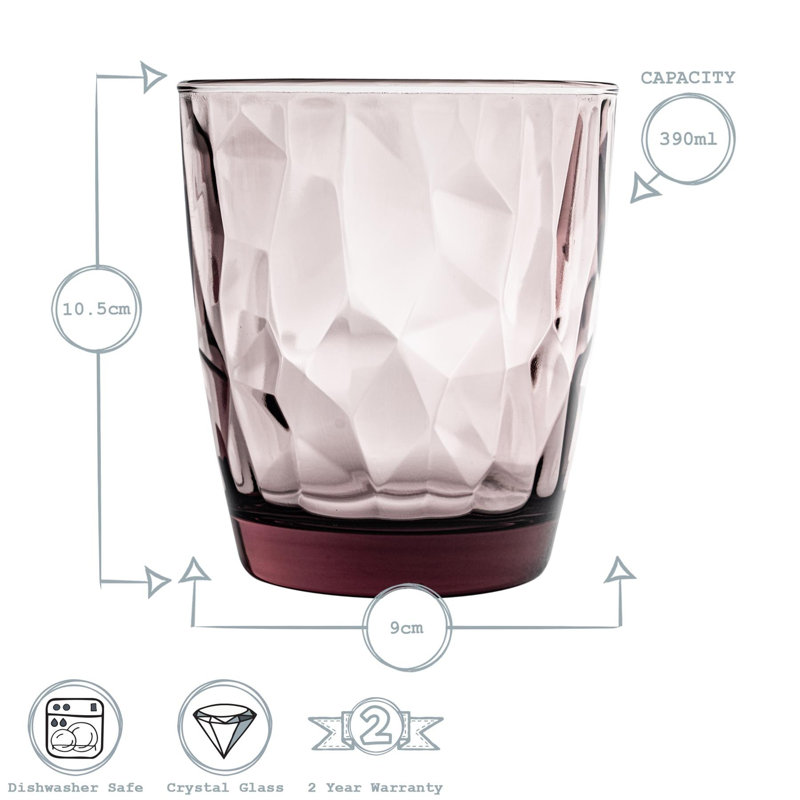 Diamond Water Glasses, Pink, 6