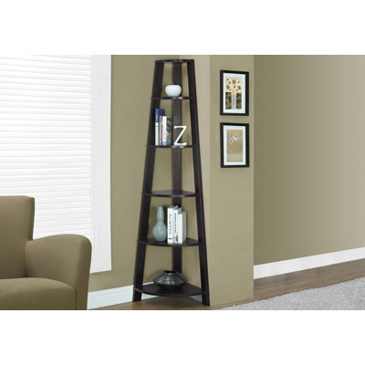 Hewitt Triangular Laminate Bookcase with Space Saving Contemporary Etagere for Office, Bedroom Corner Spaces