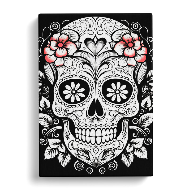 Sugar Skull Line Art No.2 - Wrapped Canvas, 76cm H x 50cm W x 3cm D