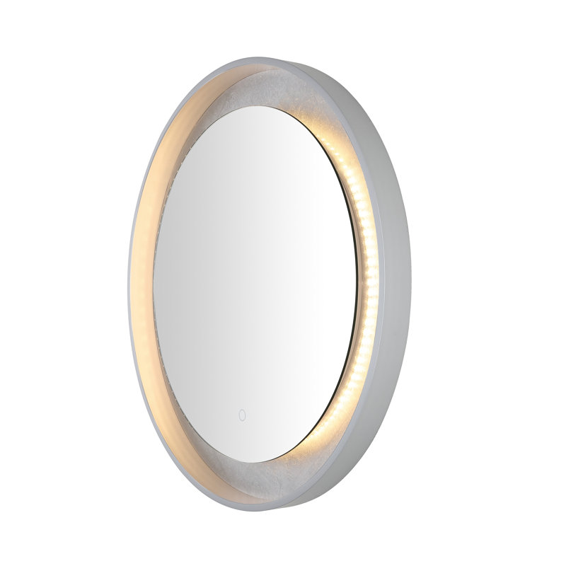 Ashelly Round Metal LED Wall Mirror, Silver/Gray