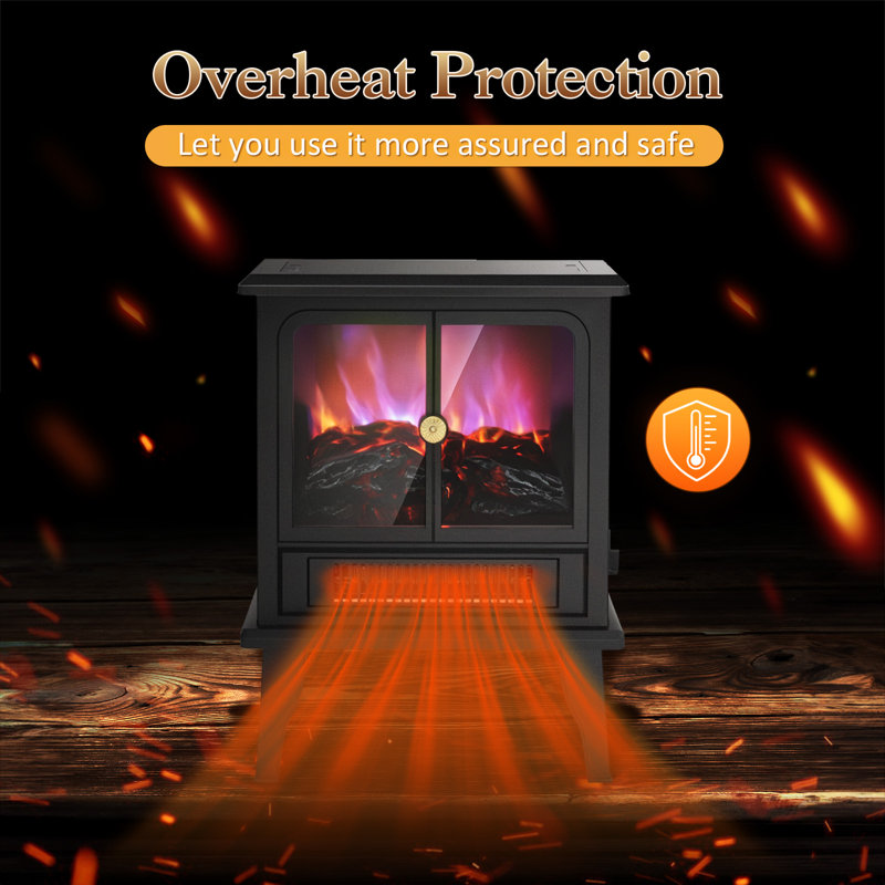  Fireplace Heater, Electric Fireplace Stove with 3D Realistic Flame, Portable Fireplace Space Heater for Indoor Use with Thermostat, 750W/1500W Mode, Overheating Protection