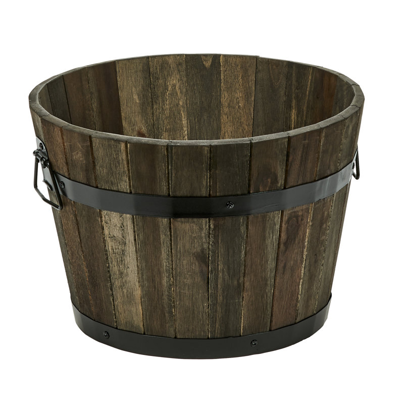 Maresova Wood Barrel Planter, 10" H x 15" W x 15" D, Brown