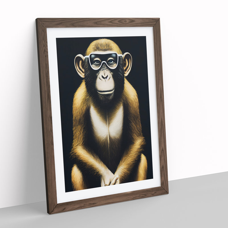Clever Monkey - Single Picture Frame Print, 64cm H x 46cm W x 2cm D, Walnut