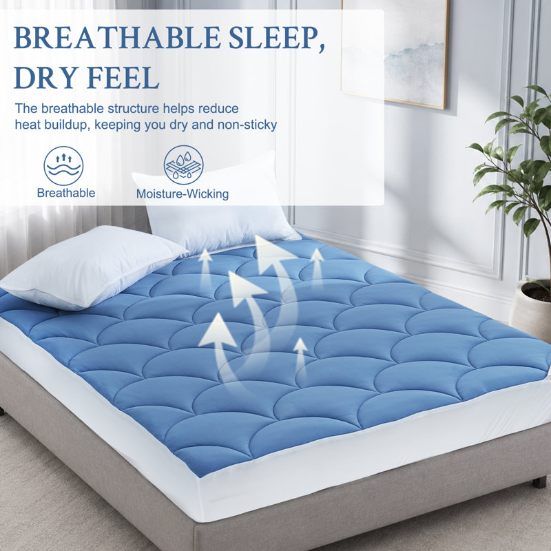 Protège-matelas avec surmatelas rafraîchissant pour grand lit, 500 g / m², bleu, Bleu, Grand lit
