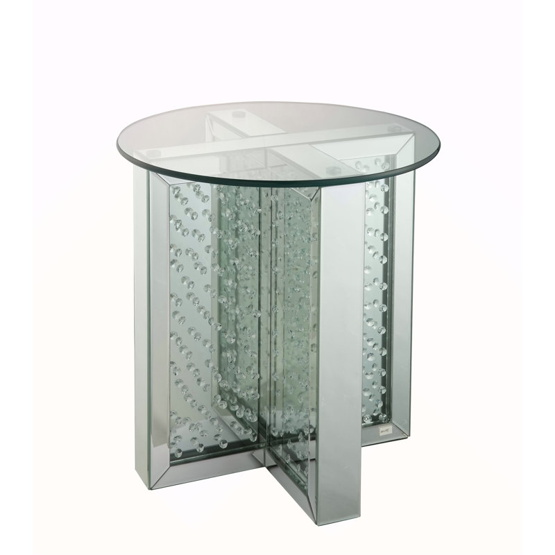 Table de bout en miroir et faux cristaux (assemblée)