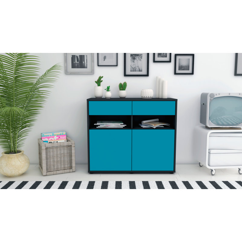 Portola 92cm Sideboard, Anthracite/Turquoise