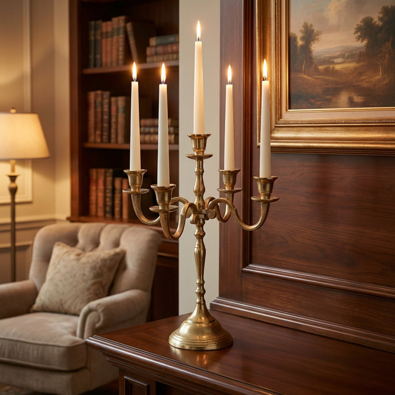 Hampton 15.7'' H Metal Tabletop Candelabra, Gold