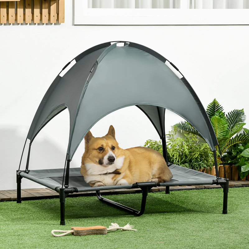 Lit surélevé portatif pour chien avec abat-jour de protection UV, gris