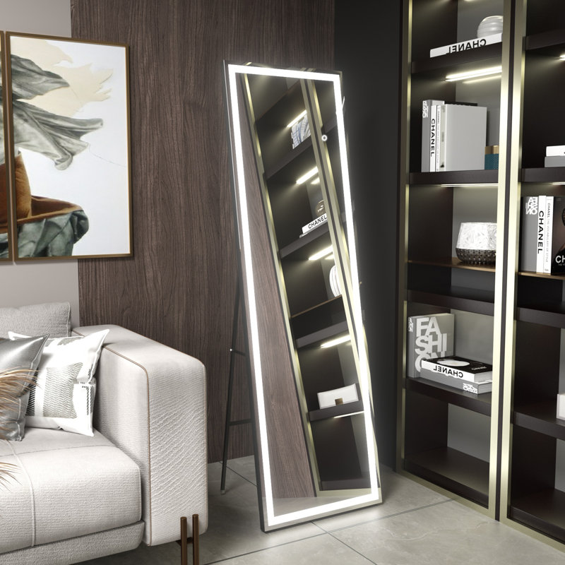 Miroir pleine longueur avec cadre en alliage d'aluminium et verre trempé avec 3 réglages de température et de luminosité