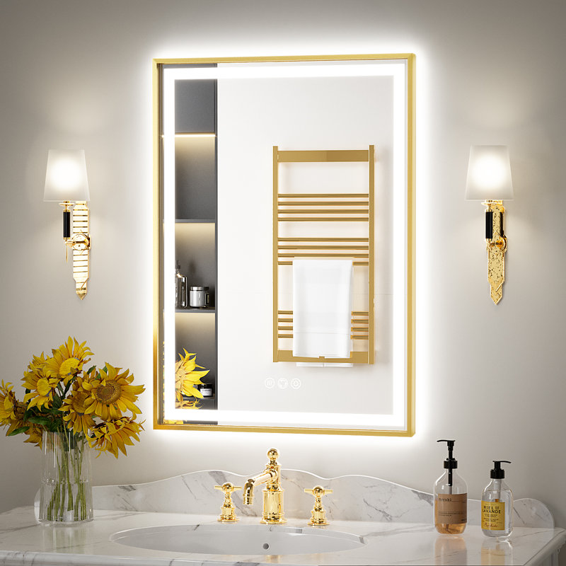 Miroir de salle de bain super lumineux, 28 po x 20 po, Noir, noir, noir, noir