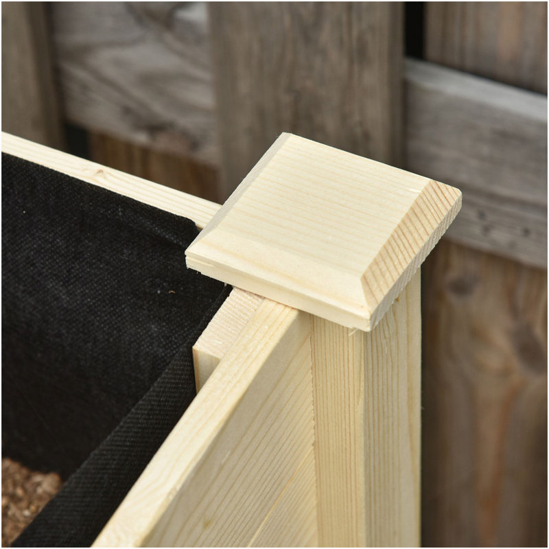 Lit de jardin surélevé Outsunny, 47 po x 22 po x 33 po, jardinière en bois surélevée avec roues verrouillables, tablette de rangement et doublure de lit pour cour, patio, naturel