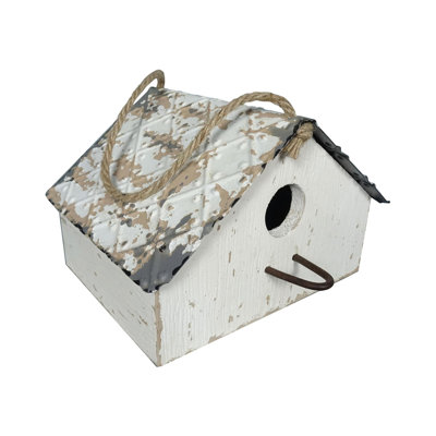 Maison d'oiseaux en bois ondulé blanc cassé 8,5 po