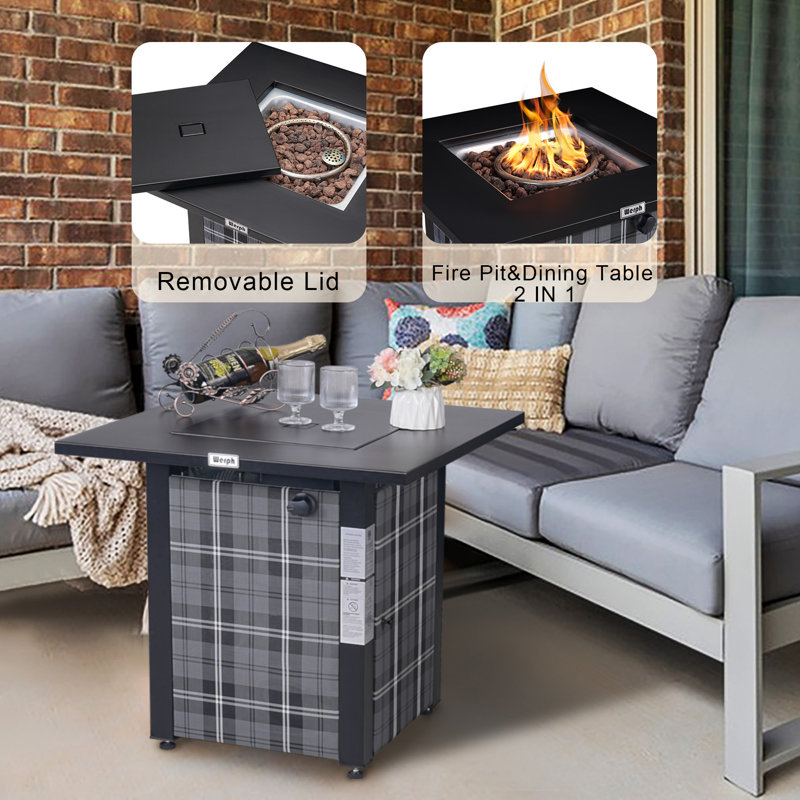 Werph 28" Black Gas Fire Pit Table with Lava Rocks