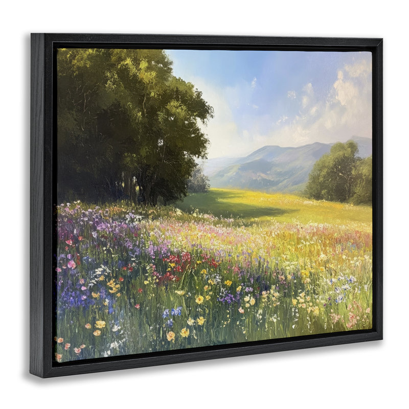 Cadre flottant Serene Meadow Dream, design par Petal Prints Design, Cadre flottant noir de jais, H 17 po x l 21 po