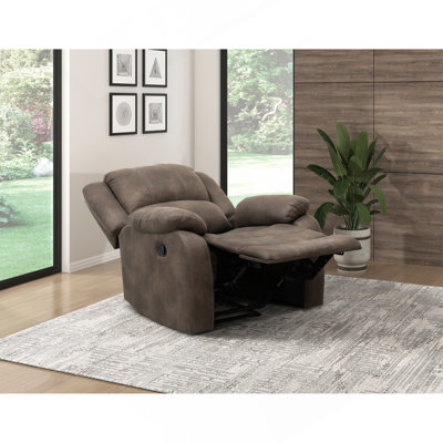 Modern Reclining Chair Brown Polished Microfiber Pillowtop Arms Solid Wood Frame 1Pc Living Room Furniture