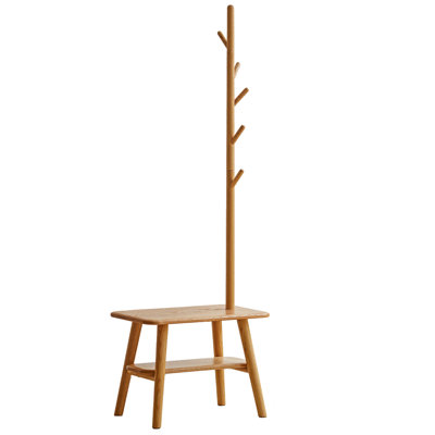 Banc porte-manteau 3 en 1 en bois massif avec porte-chaussures et crochet, portemanteau indépendant
