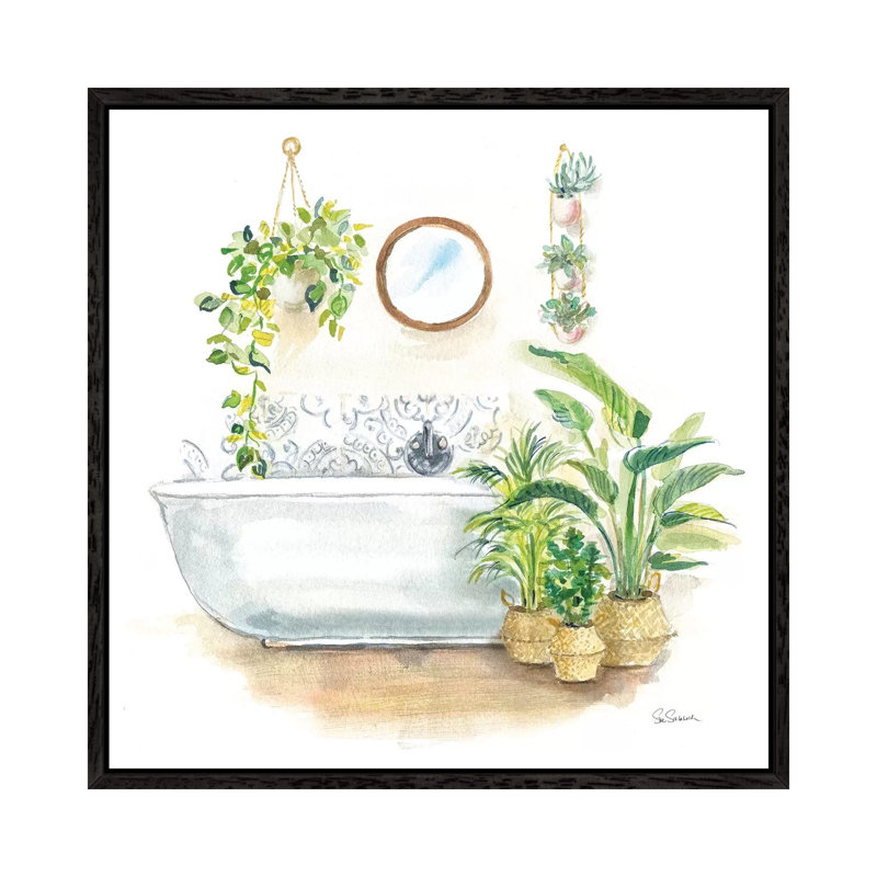 Greenery Bath II by Sue Schlabach - Painting on Canvas, Black Floater Framed, 66.04cm H x 66.04cm W x 3.81cm D