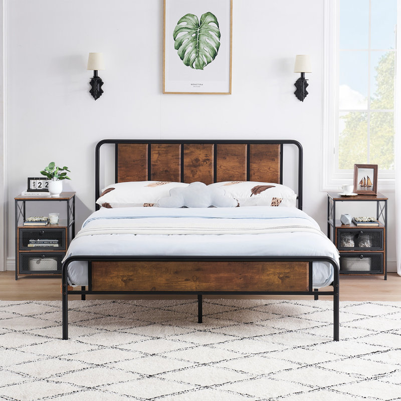 Kempst 3 Piece Steel Bedroom Set, Brown, Queen