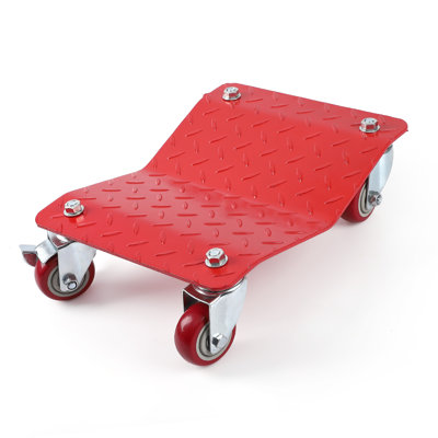 Ensemble de 4 chariots de manutention pour véhicules, capacité de charge totale de 2722 kg (6000 lb), plaque en acier antidérapante de 38,6 cm x 30 cm (15,2 po x 11,8 po) avec roulettes pivotantes en nylon à 360° pour le stationnement de véhicules dans un garage, rouge